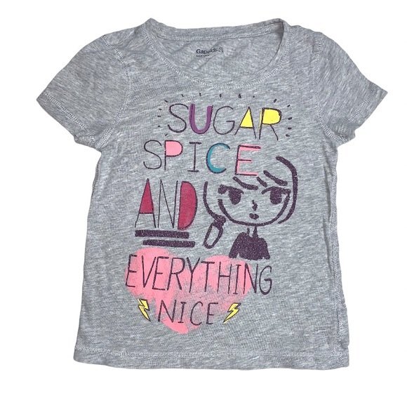 GAP Kids Sugar and Spice Glitter Gray Summer Short Sleeve Tee Shirt Sz XS 4/5 - Picture 1 of 4